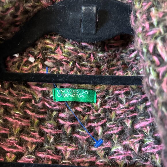 Benetton Wool Mohair Blend Sweater Open Cardigan Pink Green Black Blazer - Picture 4 of 8